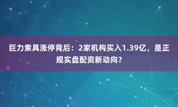 巨力索具涨停背后:2家机构买入1.39亿,是正规实盘配资新动向?