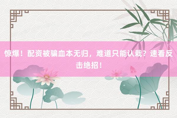 惊爆！配资被骗血本无归，难道只能认栽？速看反击绝招！
