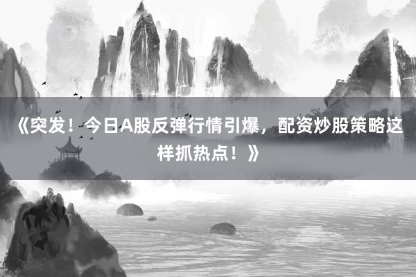 《突发！今日A股反弹行情引爆，配资炒股策略这样抓热点！》