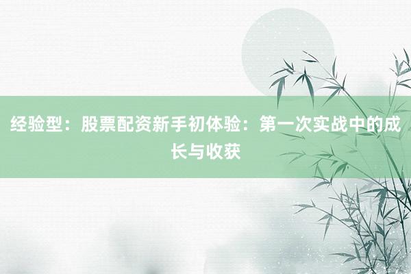 经验型：股票配资新手初体验：第一次实战中的成长与收获
