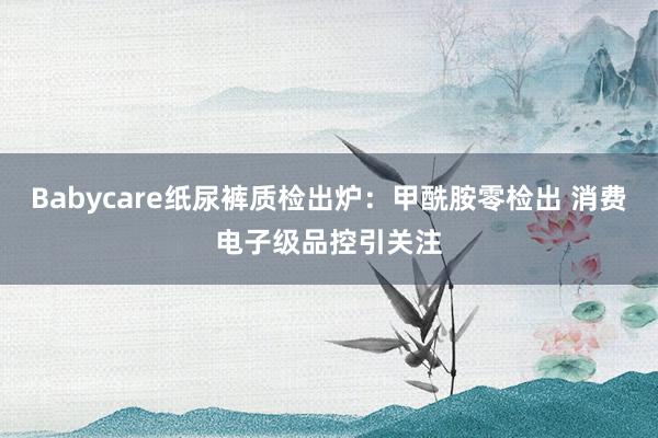 Babycare纸尿裤质检出炉:甲酰胺零检出 消费电子级品控引关注