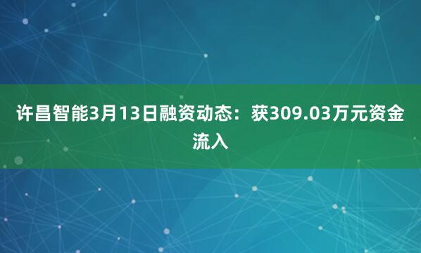 许昌智能3月13日融资动态：获309.03万元资金流入