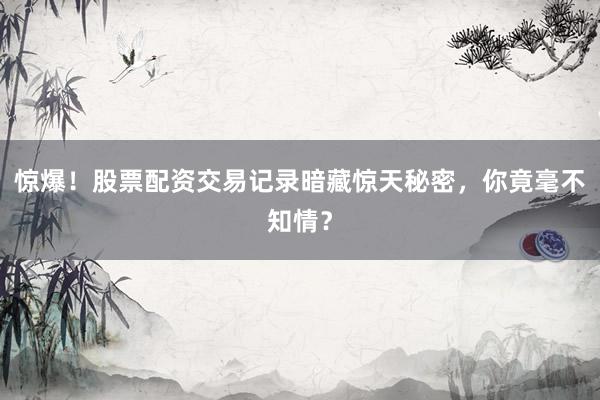 惊爆！股票配资交易记录暗藏惊天秘密，你竟毫不知情？