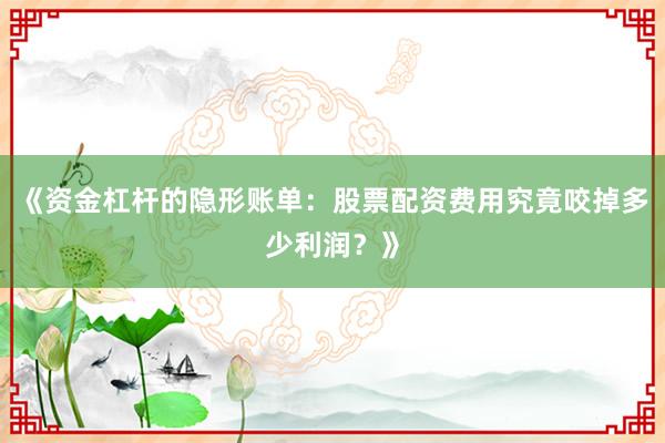 《资金杠杆的隐形账单：股票配资费用究竟咬掉多少利润？》