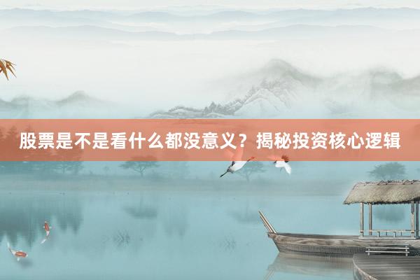 股票是不是看什么都没意义？揭秘投资核心逻辑